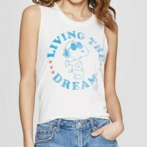 Snoopy Peanuts 'Living The Dream' Sleeveless Muscle T-shirt White Size Small